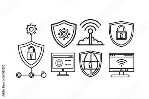 A secure internet and computer security icon representing cybersecurity, data protection, firewall, and online privacy, ensuring safe digital communication.