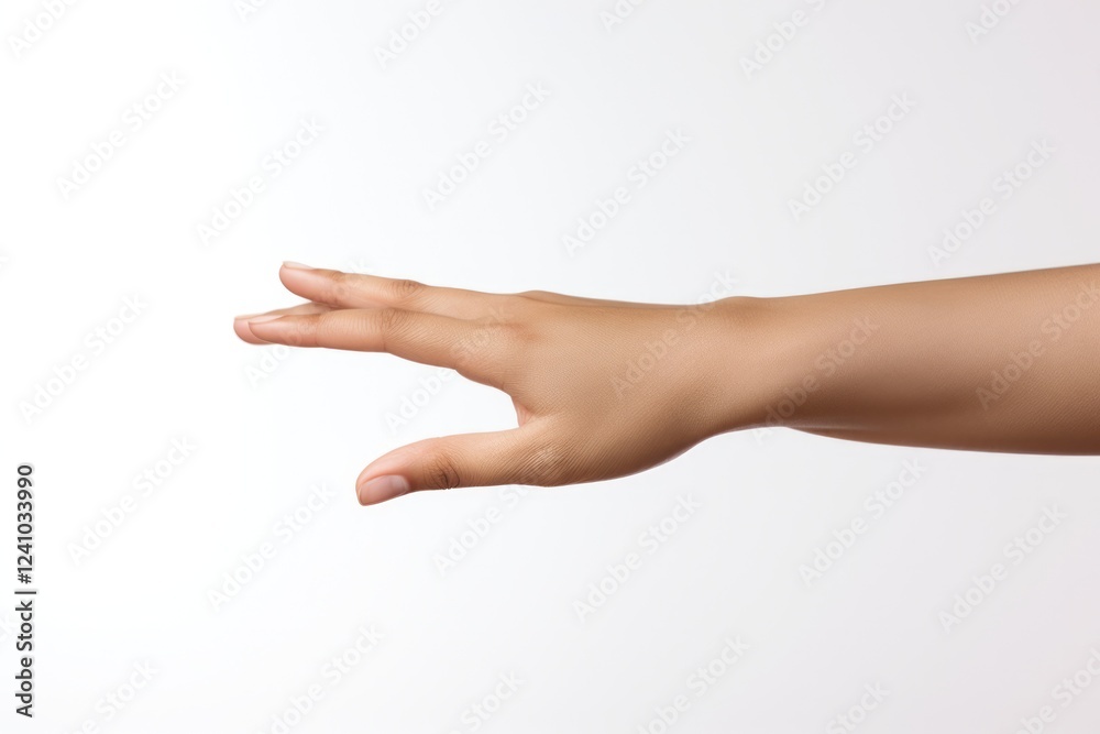 Female Hand Reaching - Isolated White Background Gesture of Woman's Arm and Finger to Gesticulate and Grab something