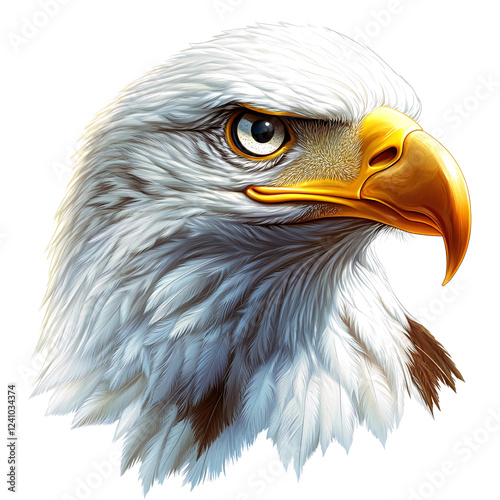 Majestic Bald Eagle Head Close-up. Wildlife portrait for nature documentaries isolated on transparent or white background. Generative ai