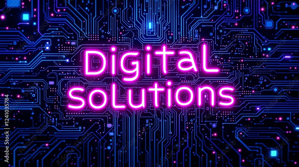 Futuristic Circuit Board Displaying Digital Solutions Futuristic Circuit Board Displaying Digital Solutions