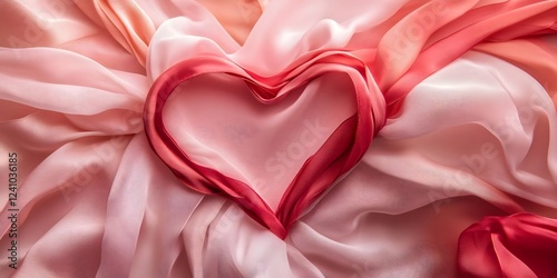 Heart-shaped arrangement of soft silk fabric in shades of pink and red, ideal for romantic themes