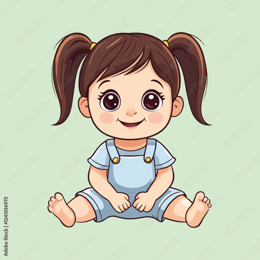 A cute happy baby girl sitting vector illustration A cute happy baby girl sitting vector illustration