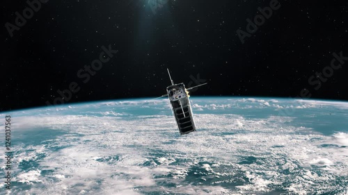 CubeSat Satellite in Orbit of Planet Earth