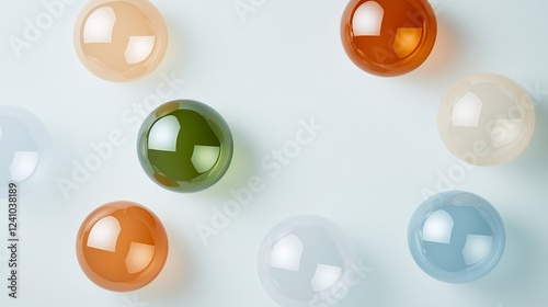 Elegant Abstract circular patterns in pastel tones of peach lavender and aqua floating on a clean white background playful and soft 