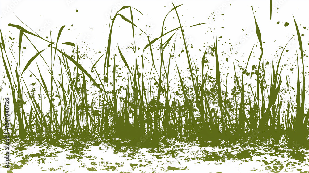 Obraz premium Illustration of Grass in Mud – Flat Design with Green Palette