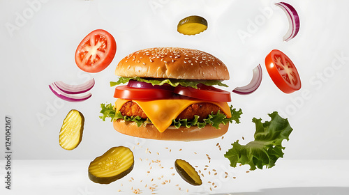 Deconstructed Burger with Floating Ingredients