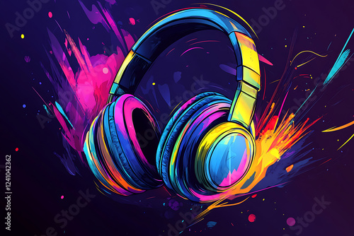 large headphones music abstract background audio, dark background, 3d illustration, 3d rendering photo