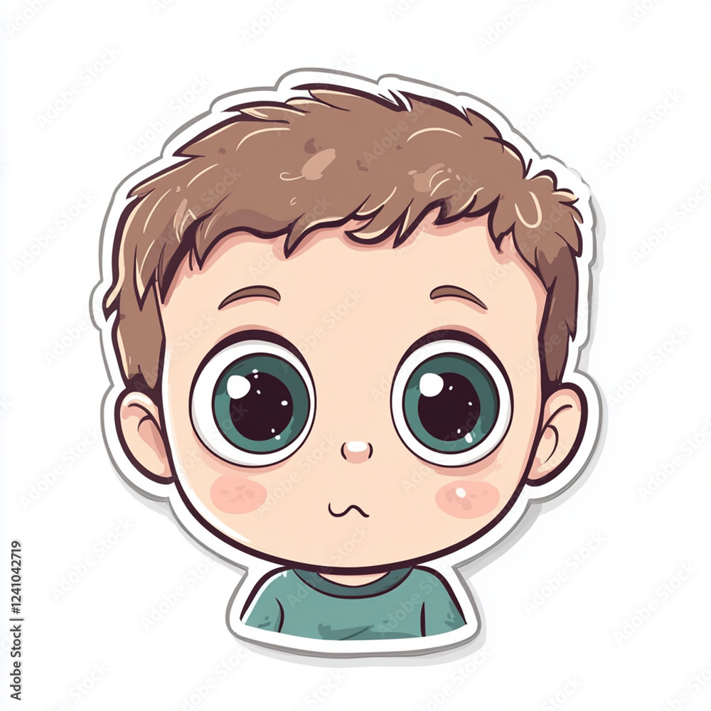 Cute Cartoon Boy Sticker, Big Eyes - Childlike characters Cute Cartoon Boy Sticker, Big Eyes - Childlike characters