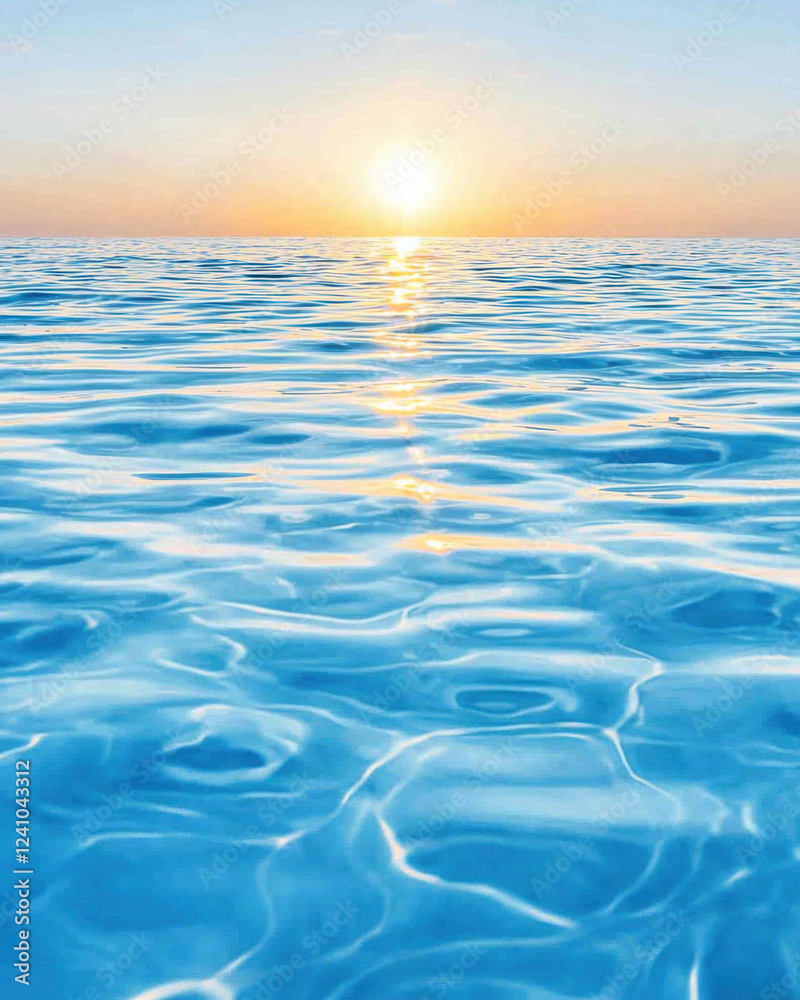 Obraz premium Calm ocean waves reflecting warm sunset glow, creating serene atmosphere