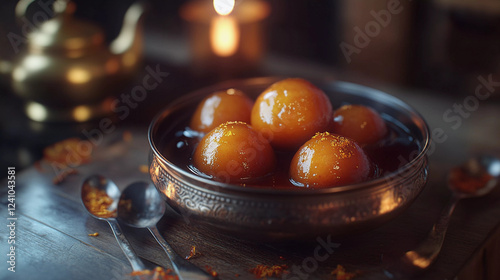 Closeup of gulam jamun in bowl  photo