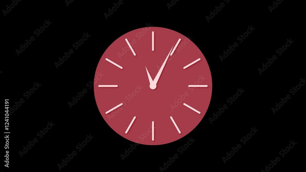 Simple clock isolated animation red color, Counting down clock isolated, Time counter symbol animation on black background Simple clock isolated animation red color, Counting down clock isolated, Time counter symbol animation on black background