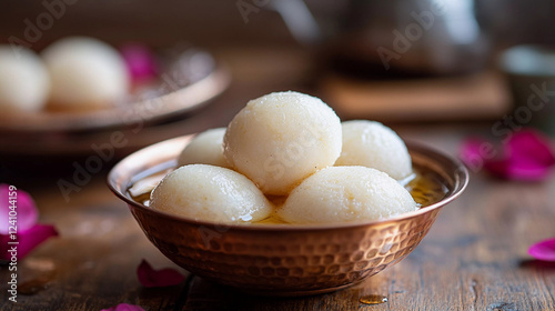 Bengali sweet rasgulla dipped in sugar syrup photo