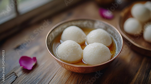 Closeup of sponge rasgulla in bowl  photo
