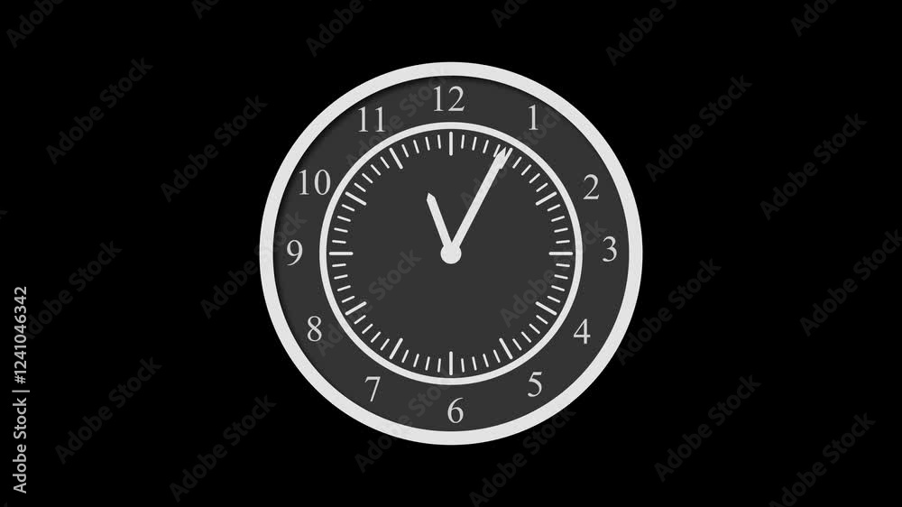 White 3d analog clock animation, Counting down clock isolated Time counter symbol animation on black background White 3d analog clock animation, Counting down clock isolated Time counter symbol animation on black background
