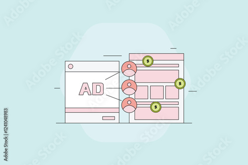 Social media ads sending traffic to website, social media web traffic campaign, Social media advertising generating sales. Vector illustration concept.