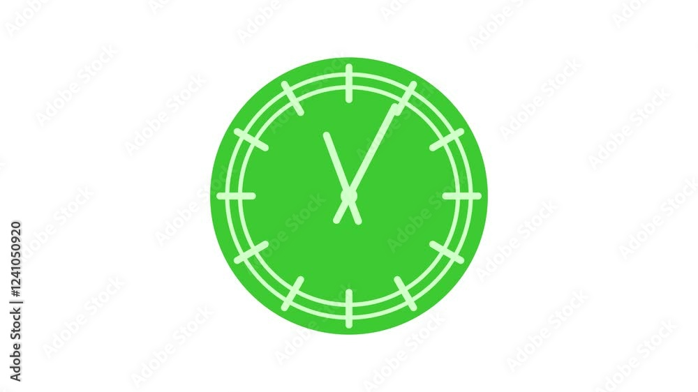 Analog counting down animated clock isolated, green Simple 3d clock animation	
