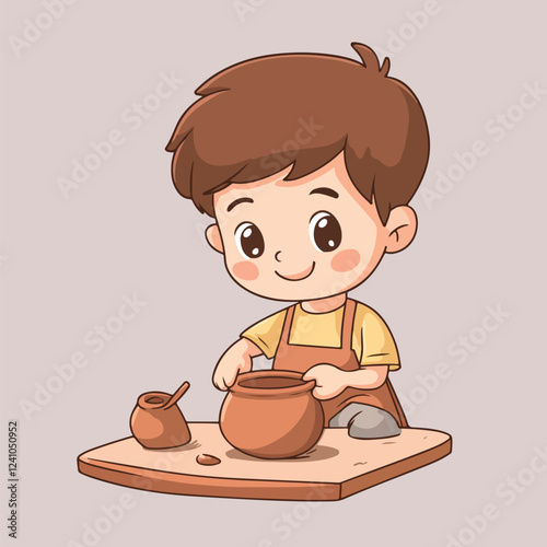 Cheerful Children Making Colorful Mud Pies vector illustration 