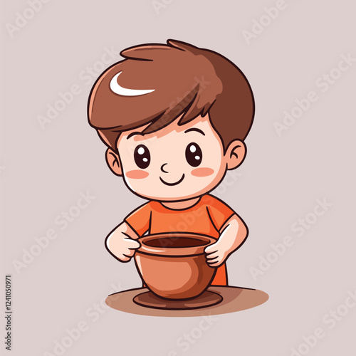 Cheerful Children Making Colorful Mud Pies vector illustration 