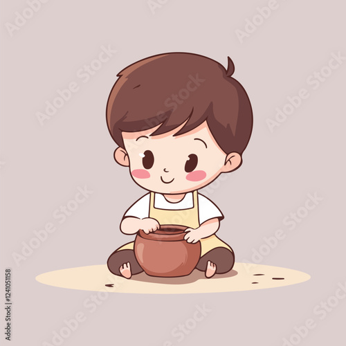 Cheerful Children Making Colorful Mud Pies vector illustration 