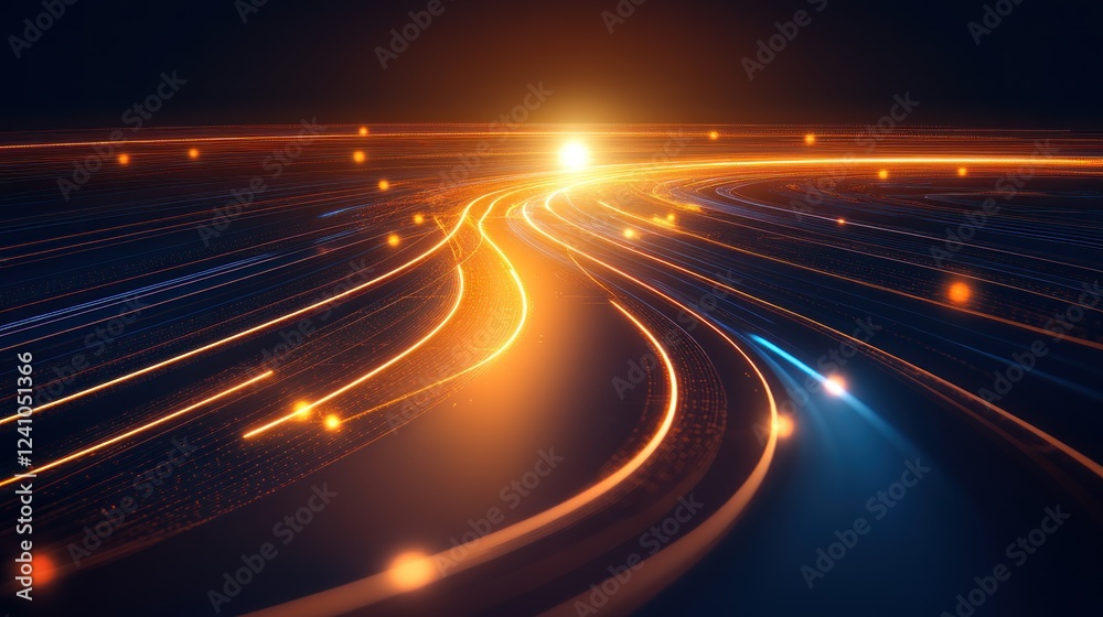Obraz premium Abstract glowing lines forming a path leading to a bright light source.