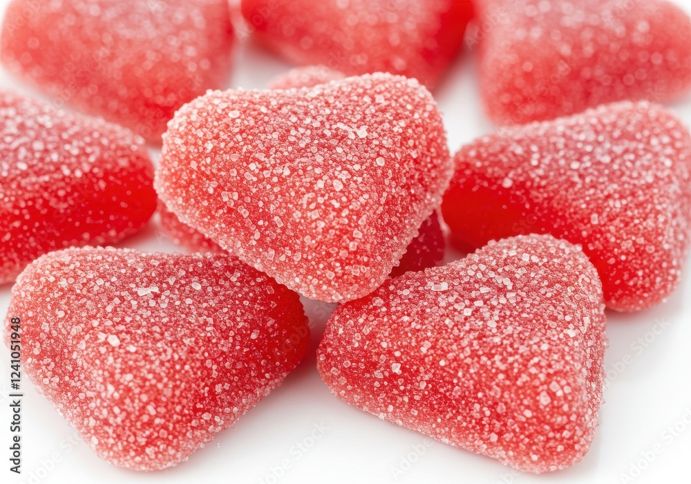 Gummy candies coated in sugar heart shaped isolated on White background Gummy candies coated in sugar heart shaped isolated on White background