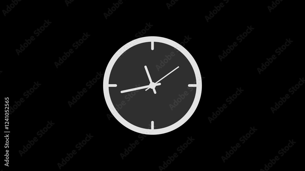Counting down brown simple black analog clock isolated animation on black background, clock isolated Counting down brown simple black analog clock isolated animation on black background, clock isolated