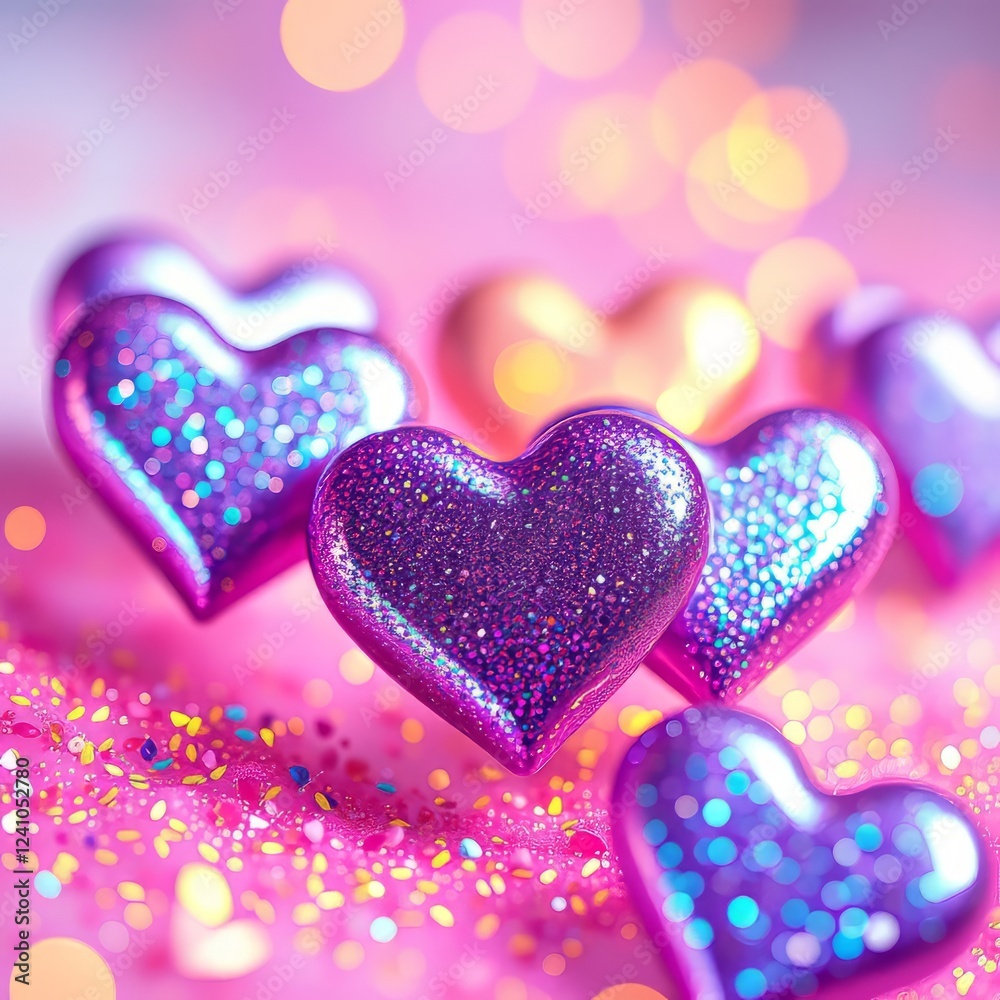 Obraz premium Shimmering Iridescent Hearts: Perfect Anniversary Decor