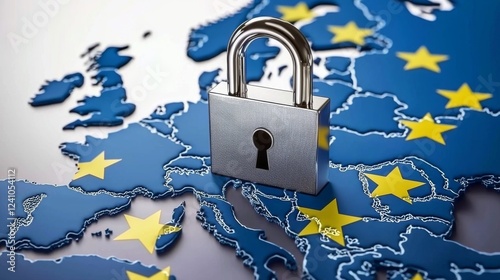 Security Lock on Map of Europe Representing Data Protection and Privacy in the European Union