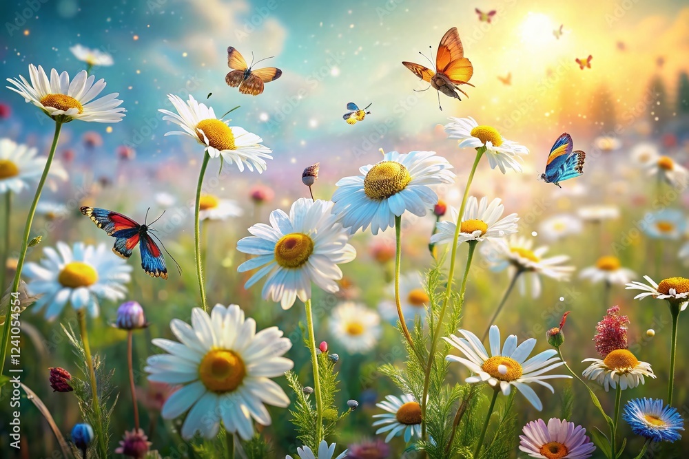 Obraz premium Double Exposure: Meadow Daisies & Insects - Whimsical Nature Photography