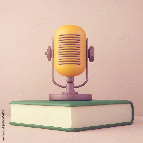 retro microphone on book symbolizes creativity and expression photo