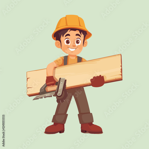A cute young men holding wood ector illustration 