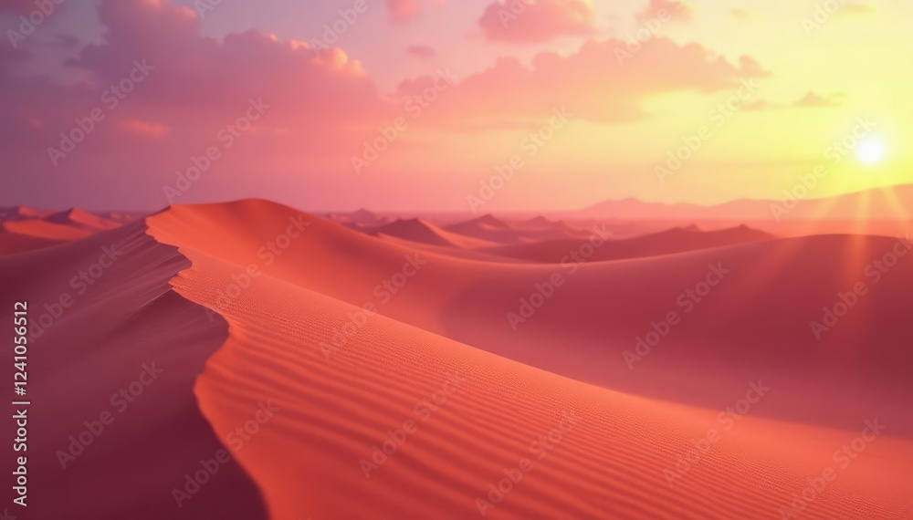Naklejka premium Soft focus of sandy dunes in shades of pink and orange, desert_sunset, sand_dunes