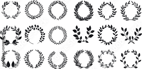 Elegant Collection of Decorative Hand-Drawn Laurel Wreath Designs