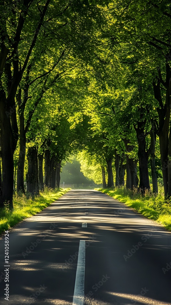 A straight road flanked by tall trees, leading to the horizon in bright daylight
A straight road flanked by tall trees, leading to the horizon in bright daylight