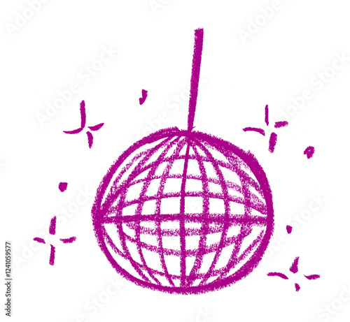 Disco Ball Party Birthday Related Icon Crayon Chalk Drawing Vector