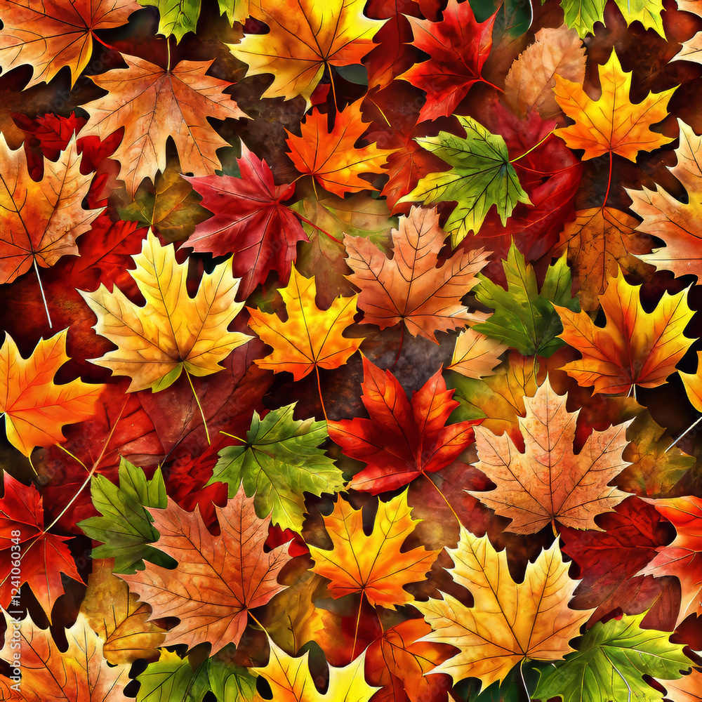 Seamless autumn leaves texture with vibrant red, yellow, and orange tones Seamless autumn leaves texture with vibrant red, yellow, and orange tones
