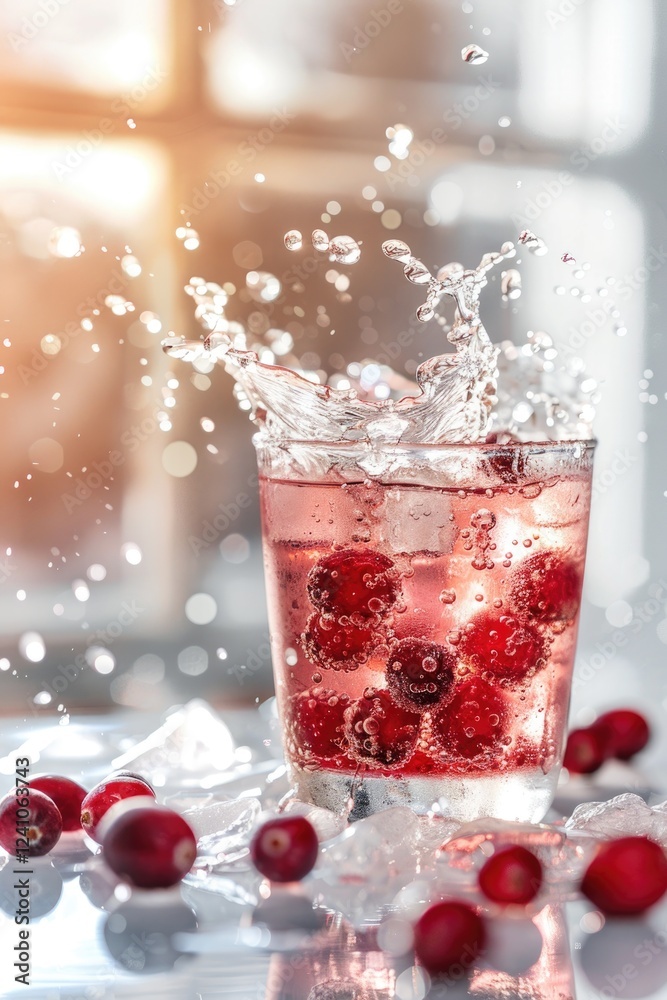 Sparkling Berry Splash in Glass on Vibrant Background Sparkling Berry Splash in Glass on Vibrant Background