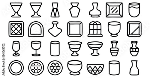 set of  outline icons related to glass  linear i 