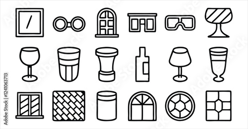 set of  outline icons related to glass  linear i 