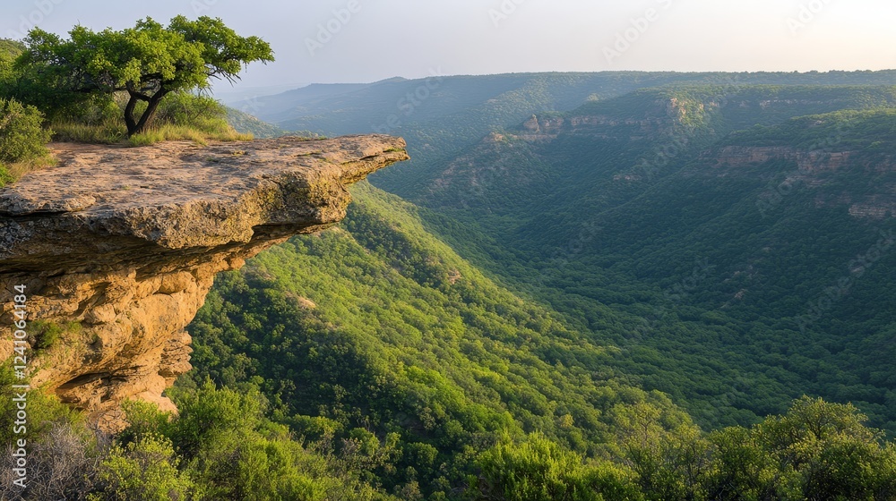 Obraz premium Resilient tree on cliff breathtaking view of nature majesty and scenic landscape