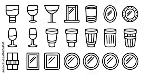 set of  outline icons related to glass  linear i 