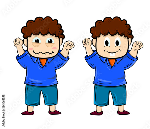 Collection of emoji characters. Cartoon style emotion icon. Isolated boy avatar with different facial expressions. Flat illustration of man's emotional face. Hand drawn vector illustration emoticons