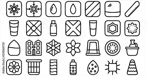 set of  outline icons related to glass  linear i 