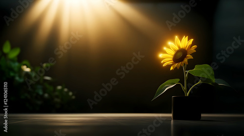 A beautiful sunflower basking in warm light, representing growth and positivity in a serene environment. photo