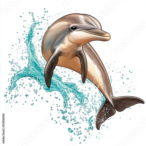 Wallpaper Mural Gray Dolphin Leaping From Turquoise Water, Detailed Illustration Torontodigital.ca