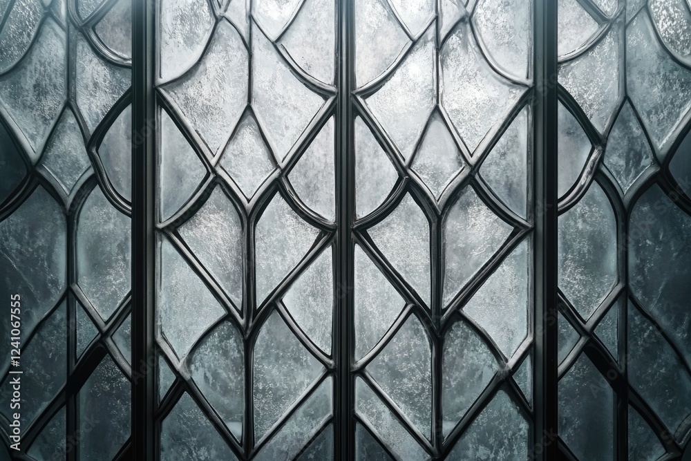 Intricate diamond-patterned leaded glass window, frosted and aged, showcasing a classic Gothic design. Intricate diamond-patterned leaded glass window, frosted and aged, showcasing a classic Gothic design.