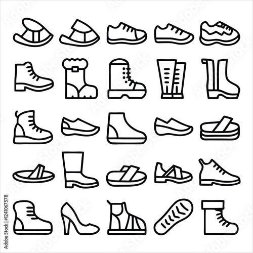 set of outline icons related to footwear linear 