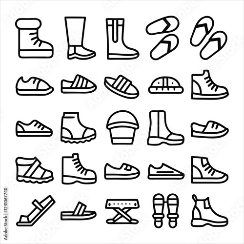 set of outline icons related to footwear linear 