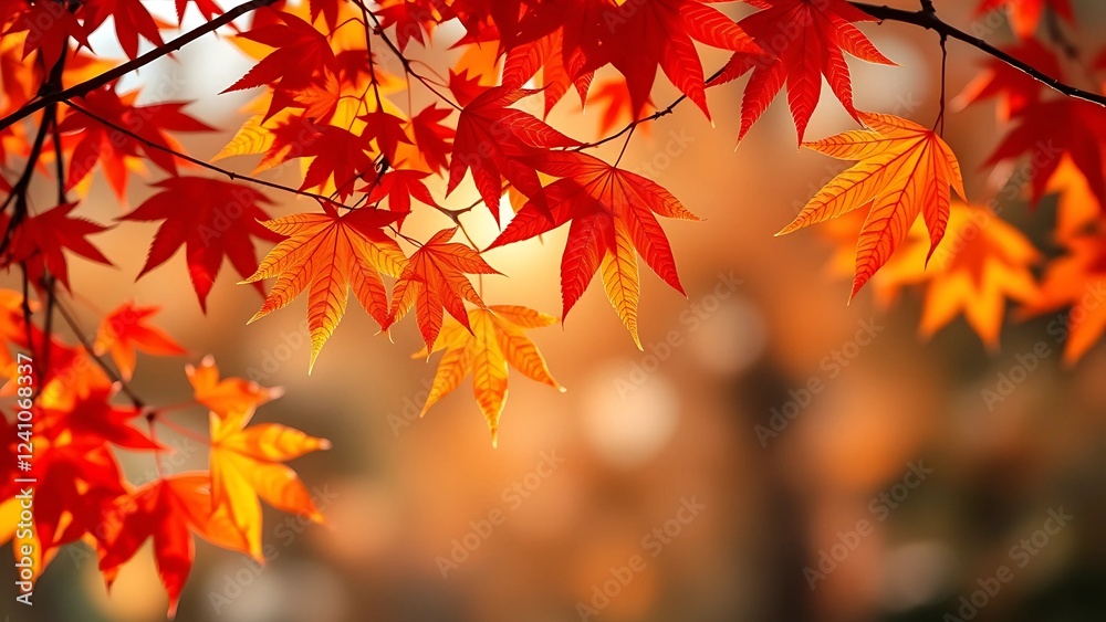Autumn Web Banner Design Featuring Red and Yellow Maple Leaves, Soft Focus Light, and Bokeh Background to Celebrate the Fall Season and End-Year Activities Autumn Web Banner Design Featuring Red and Yellow Maple Leaves, Soft Focus Light, and Bokeh Background to Celebrate the Fall Season and End-Year Activities