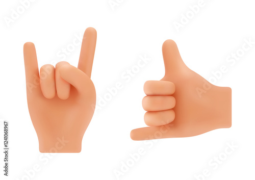 Realistic hand gestures, isolated icons with sings expressing rock and roll and call me. Vector arms forming expressive symbol, non verbal communication and language. Human wrist and fingers